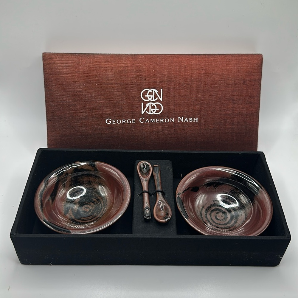 George Cameron Nash Pottery 2 Mini Bowls & Spoons